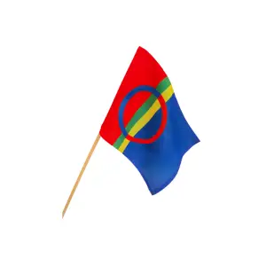 Saamelaislippu fanilippuna puuvarrella