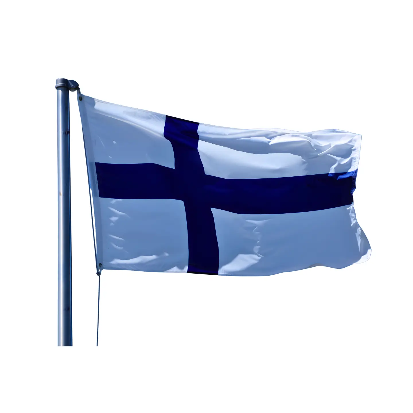 Suomen lippu salkoon kiinnitettynä ulkokäyttöön