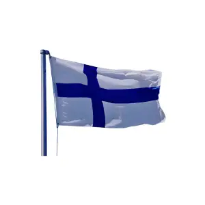 Suomen lippu salkoon kiinnitettynä ulkokäyttöön
