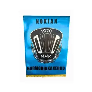 Nuotiteline standaari Nokian harmonikkakerho -painatuksella